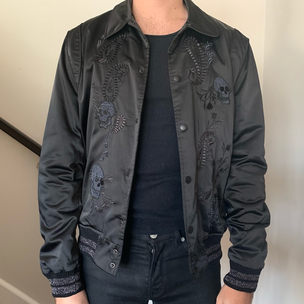 Topman x James Bay Bomber Jacket,Skull Embroidered
